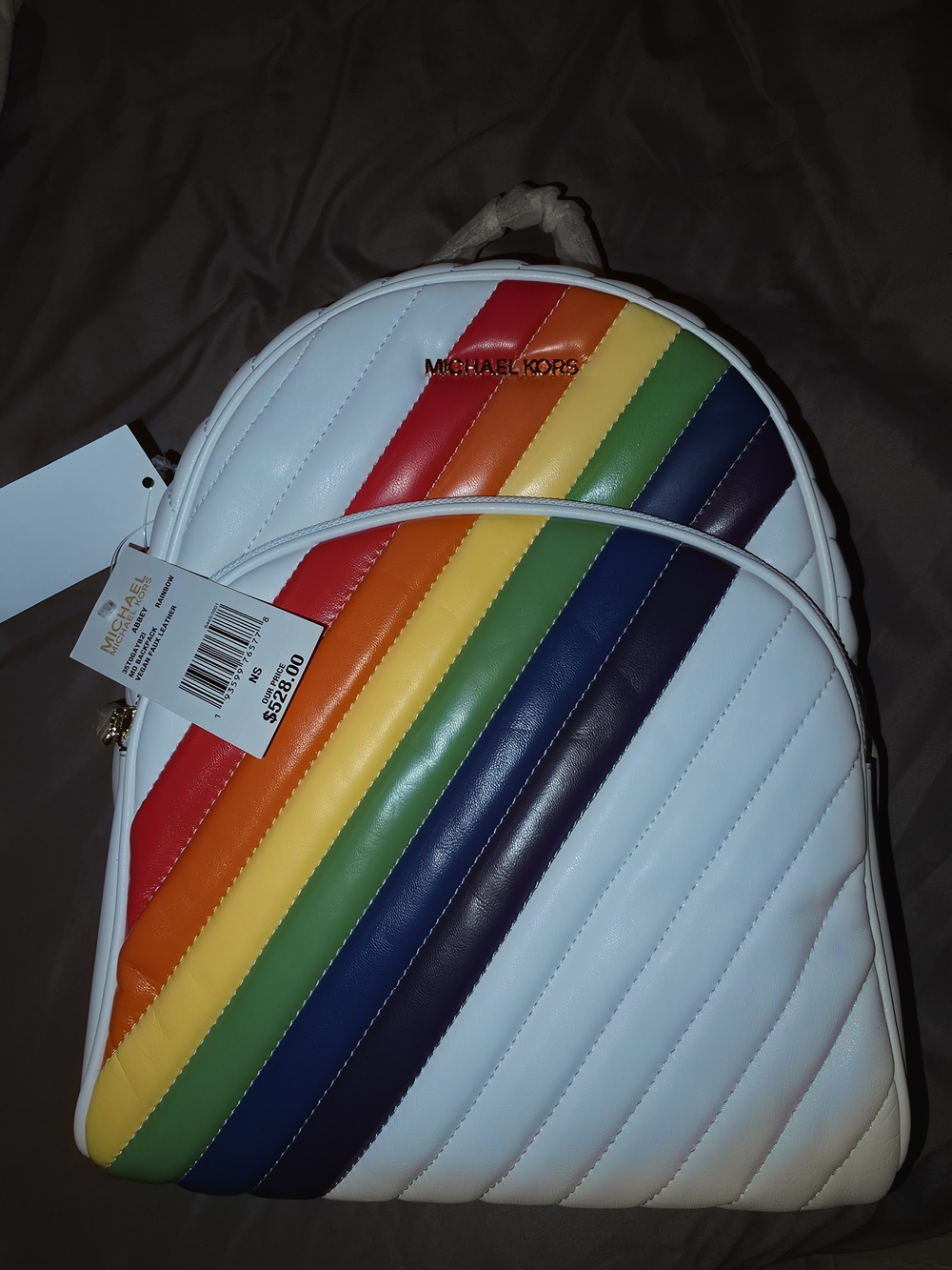 Michael Kors White Rainbow Quilted Backpack